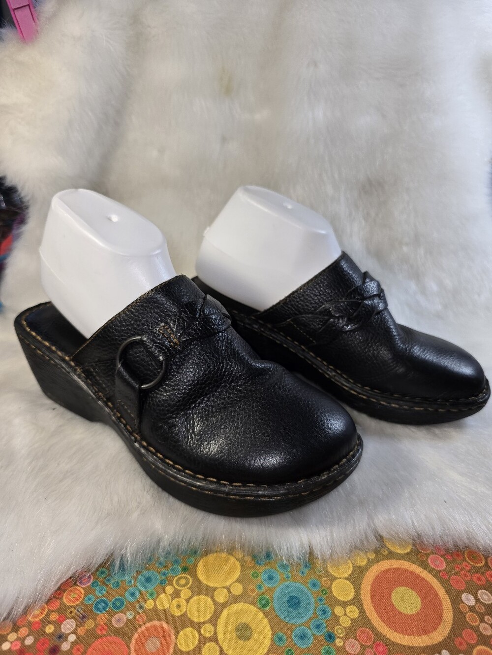 Born b.o.c. Peggy Clog Black Leather Comfort Clog Mules - Women